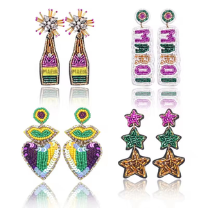 Pendientes de cuentas hechos a mano personalizados, pendientes de lentejuelas para mujer, pendientes de cuentas coloridas con cuentas de arroz - Product Image 1