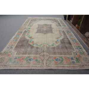 Vintage <b>Turkish</b> <b>Rug</b> Classic Beige Brown 4.7 X 8.6 ft Patchwork Boho Flat Weave Wool and Jute for Living Room Latex Backed - Product Image 2