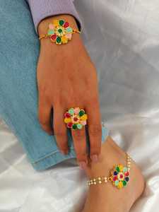 Conjunto combinado ajustable, pulsera Kundan, tobillera, anillo, recuerdo de fiesta de boda, Sangeet Mehendi Haldi Navratri, conjunto de joyería de regalos - Product Image 6