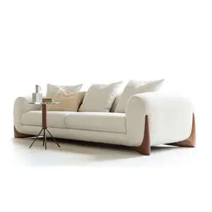 Nordic Luxury Technology cloth corner fabric sofa set furniture Boucle Sofa Set Curved Design Walnut Modern Sofa