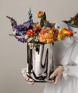 Handmade Modern Floral <b>Engraved</b> Metal Flower <b>Vase</b> Unique Tabletop Gift for Women on Mothers Day Anniversary - Product Image 4