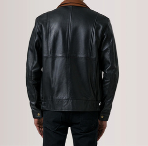 Veste en cuir pour homme, design à double boutonnage, logo sur le devant, imperméable, coupe-vent, respirante, lavée, hiver, solide, élégante - Product Image 5