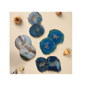 Luxury Style Tableware Accessories Agate <b>Coaster</b> With <b>Gold</b> Electroplated Agate Slice at Wholesale Price with Premium Quality - Product Image 1