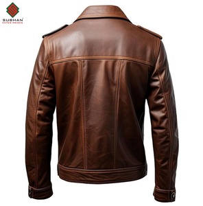 Chaqueta de Cuero Estilo Bomber Vintage para Hombre, Hecha a Mano, Color Marrón Café, Estilo Motociclista, Corte Ajustado - Product Image 2