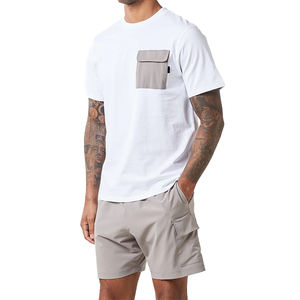 Conjunto informal moderno para hombre-Camiseta suave y transpirable de alta calidad con bolsillo y pantalones cortos Cargo para verano OEM personalizado al por mayor - Product Image 1