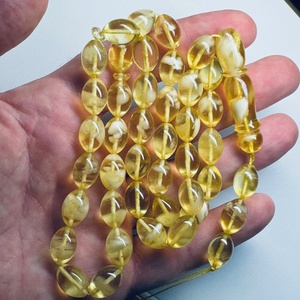 Misbaha de Ámbar Báltico Natural Amarillo y Blanco, Cuentas de Oliva - Product Image 1