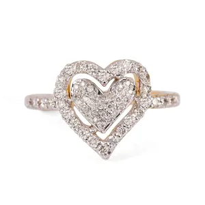 Solid 14k Yellow Real Gold Heart Shape Ring Natural Pave Diamond Valentine Love Fine Jewelry Manufacturer & Supplier From India