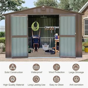 Grand <span class=keywords><strong>abri</strong></span> de jardin en métal pour outils d'extérieur avec toit à pignon Porte sécurisée Conception résistante aux intempéries pour équipement de pelouse - Product Image 5