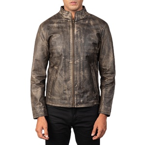 Timeless Leather <b>Jacket</b> for <b>Men</b> Modern Fit <b>Canvas</b> Stand Collar Stylish Comfortable Winter Waterproof Eco-Friendly Front Logo - Product Image 1
