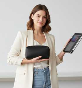 Bolsa de Maquillaje Pequeña Plegable de Cuero Negro Resistente al Agua, Bolsa de Cosméticos de Viaje con Cierre, Organizador de Bolsillo, Estuche para Dispositivos Tecnológicos - Product Image 6