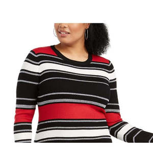 Abito Maglione Aderente Plus Size per Ragazze Planet Gold Nero con Strisce Lavabile Taglia 1X Elemento di Moda con Colori a Contrasto - Product Image 3