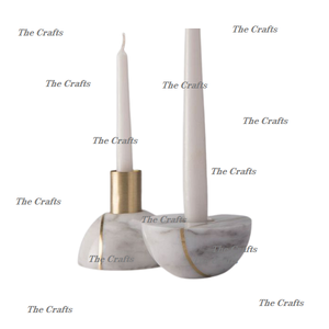 Ensemble de deux bougeoirs décoratifs en métal et marbre de tailles différentes pour la décoration intérieure - Product Image 4