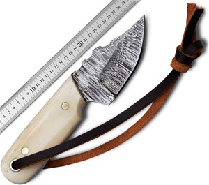 2025 gran oferta personalizado Damasco cuchillo de hoja fija hecho a mano Bushcraft y cuchillo para desollar con estuche de cuero OEM Drop Shipping - Product Image 4