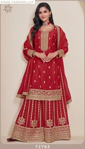 Salwar en soie chinon avec broderie lourde de créateur et dupatta, tenue de mariage par Maruti Fashion - Product Image 2