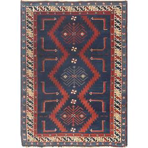 Alfombra Kiaan Azul de Lana Anudada a Mano con Patrón Geométrico, Rectangular, para Pasillo o Sala de Estar, 9x12 Pulgadas - Paem-1254 - Product Image 1