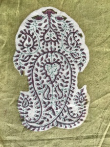 CHHAAPE Women's Hand Block Printed Cotton Fabric Olive Green Base with White & Maroon Paisley (Kairi) Motif - Product Image 2