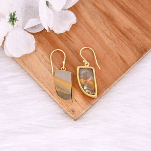 Stylish Brass Dangle Earrings With <b>Bumble</b> <b>Bee</b> Jasper Gemstone Earrings Delicate Brass Gold Plated Earrings For Casual Gift - Product Image 4