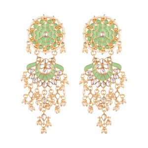 เครื่องประดับอินเดียบอลลีวูดคริสตัลแบบโบราณประดับด้วยลูกปัดชุดต่างหูระย้าประดับดอกไม้แบบห้อยขนาดใหญ่ - Product Image 1