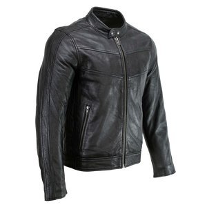 Chaqueta de moda de cuero de motocicleta clásica negra para hombres hecha de cuero de vaca - Product Image 1