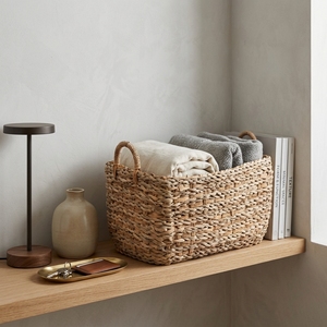 Natural Water Hyacinth Seagrass <b>Storage</b> <b>Basket</b> <b>Rectangular</b> Bin Chunky Braid Arch Handle Table Planter Pure Art Setup Room Decor - Product Image 6