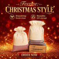 Sac de Noël rectangulaire en toile Sunshine avec cordon de serrage, rangement souple pour cadeaux - 49x70cm, décoration d'intérieur d'usine