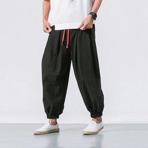 Pantalones de farol de lino y algodón relajados de Color sólido Unisex, pantalones holgados bohemios de playa con entrepierna caída, pantalones de Yoga con cordón de Hip Hop - Product Image 5