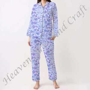 Ensemble de pyjama pour femmes 100% coton, vêtements de maison doux, ensemble de pyjama printemps/été, motif floral/CHARACTERE/Lettre/Motif/Vacances/Arbre, PJ025 - Product Image 2