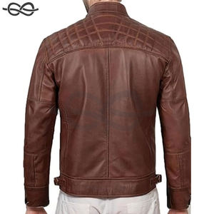 Customizable Men's Genuine Lambskin Leather Biker <b>Jacket</b> Vintage Motorcycle Outerwear with Stand Collar - Product Image 4