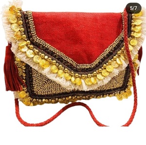 New Arrival Elegant Bohemian Women's Canvas Clutch <b>Bag</b> Handcrafted Jute Evening Handbag Chain Inspired Guru Kirpa Export - Product Image 5