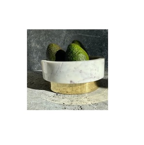 Cuenco de frutas de mármol, decoración de Hotel para el hogar, plato redondo para servir frutas, cuenco de mármol blanco con base de latón - Product Image 1
