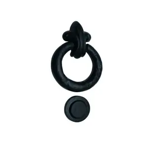 仿古重型铸铁前入口坚固时尚环形门环，带哑光黑色成品门环