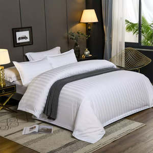 Manufacturer 4pcs Stripes Duvet Cover Bedding Set Custom <b>Flat</b>/<b>Fitted</b> <b>Sheet</b> Queen Size White Polyester Home Hotel & Hospital Use - Product Image 2