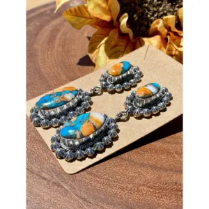 Navajo Made Mohave Turquoise <b>Sterling</b> <b>Silver</b> Drop <b>Dangle</b> <b>Earrings</b> - Product Image 4