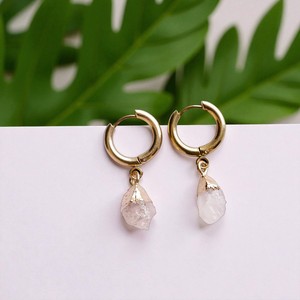 925 Silver Raw <b>Rose</b> <b>Quartz</b> Birthstone Hoops <b>Earrings</b> Jewelry - Product Image 3