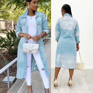 Nueva chaqueta vaquera larga de alta calidad, pantalones vaqueros informales de manga, Chaquetas vaqueras para mujer, pantalones vaqueros para mujer - Product Image 2