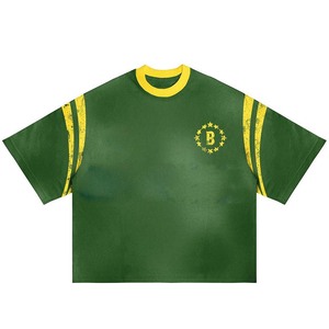 T-shirt femme délavé à l'acide, mélange de coton de haute qualité, toucher doux, vert avec empiècements de manches jaunes, logo personnalisé imprimé, t-shirt en coton - Product Image 1