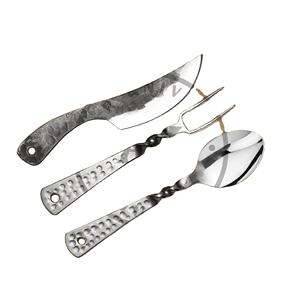 Ensemble de couverts professionnels forgés écologiques avec manche martelé pour restaurant et usage domestique – Fournisseur B2B – Fourchette et cuillère en acier inoxydable - Product Image 1