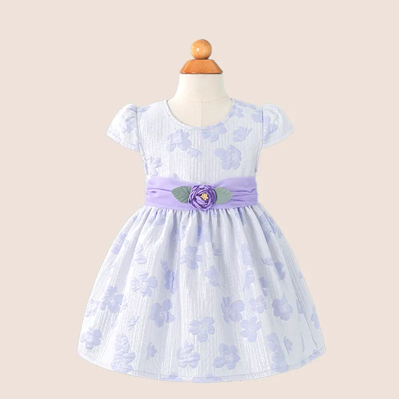 Elegante vestido de bebé Lila bordado vestido de tul para niñas suave algodón flor con cuentas vestidos de niña boda niños