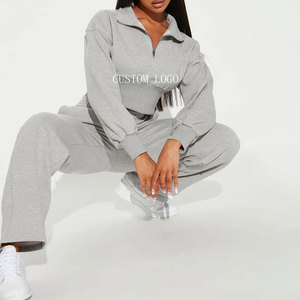 <b>Men</b> 2-Piece Print Set Sweatsuits Quarter Zipper <b>Crop</b> <b>Tops</b> Sweatshirt High Waist Sweatpants Jogger Tracksuits 100% Cotton Fleece - Product Image 2