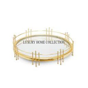 Sofisticada bandeja de espejo de vidrio de metal de filigrana con bordes elegantes para regalos de comedor opulentos y uso de ocasiones especiales - Product Image 4