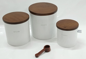 Canisters Set of 3 White for <b>Coffee</b> Tea & Sugar for Food with Wood Lid by KSN - Product Image 2