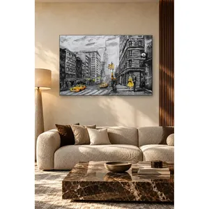 Impression sur toile Fida, femme de New York en robe jaune, noir et blanc - Product Image 3