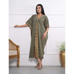 Caftán de Algodón Estampado a Mano, Vestido Casual Elegante para Mujer, Transpirable, Largo hasta el Suelo, para el Tiempo Libre, Club, Día de San Valentín - Product Image 4