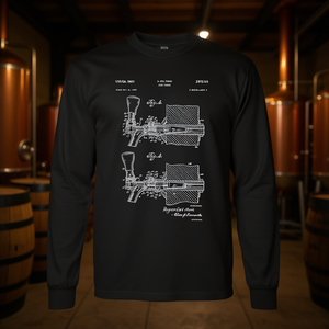 Camiseta de manga larga vintage con diseño de patrón de patente de 1951 para elaboración de cerveza artesanal, diseño promocional de grifo de cerveza - Product Image 3