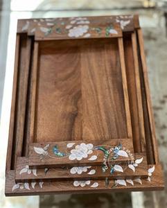 Bandeja de servicio con incrustaciones de madreperla Bandeja de incrustaciones de madera Bandeja de madreperla hecha a mano - Product Image 4