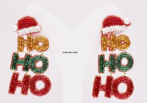 Wholesale New Elegant <b>Pink</b> Christmas Handmade Beads & Rhinestone Imitation Pearl <b>Bow</b> Tree Earrings for Women beaded earrings - Product Image 4