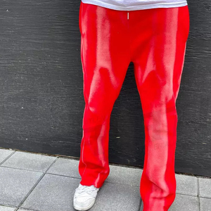 Vintage lavado desgastado lavado ácido apilado Flare pantalones de chándal Jogger pantalones de chándal Patchwork elástico hombres Flare Pantalones - Product Image 3