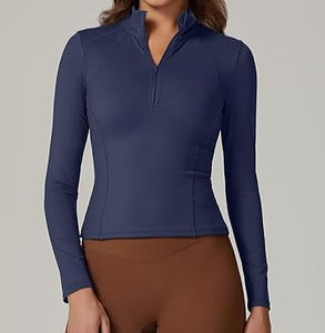 เสื้อยืดสองชั้นแขนยาวคอสูงแบบมีซิปครึ่งสำหรับผู้หญิงเสื้อฟิตเนสโยคะเสื้อออกกำลังกายมีซับในสองชั้นเสื้อครอปสำหรับนักกีฬา - Product Image 6