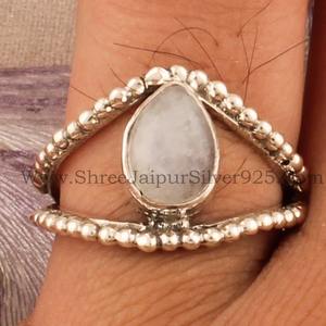 แหวนมูนสโตนสีรุ้งประดับลูกแพร์คลาสสิกทำด้วยมือ925สเตอร์ลิงเงินอัญมณีธรรมชาติสำหรับงานแต่งงานและปาร์ตี้ของขวัญครบรอบ - Product Image 3