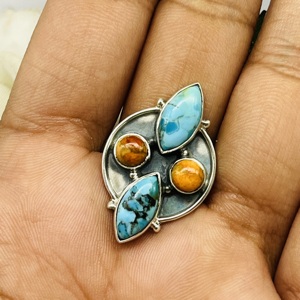 Anillo de bodas de plata de ley 925 de diseñador hecho a mano para mujer, turquesa Natural de moda con ajuste de bisel, anillo de fiesta - Product Image 2